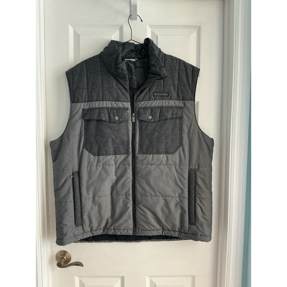 Columbia Mens 2XL Gray Cold Insulated Vest Multi Pocket Full Zip Outdoor Fishing